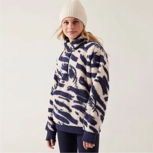 Athleta Girl So Snug Sherpa Pullover Girls XL 14 Navy Cream Half‎ Zip Fleece